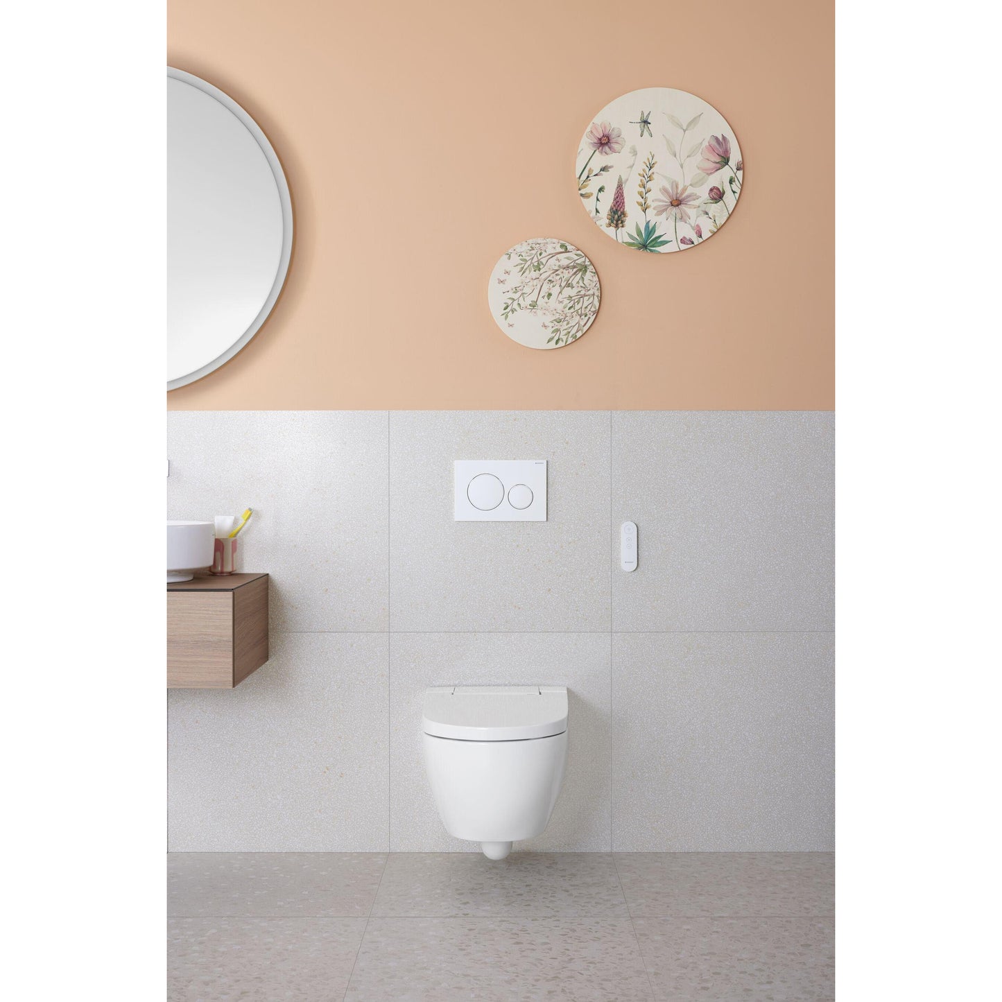 Japans toilet aan de muur inclusief afstandsbediening en spiegel en schilderij